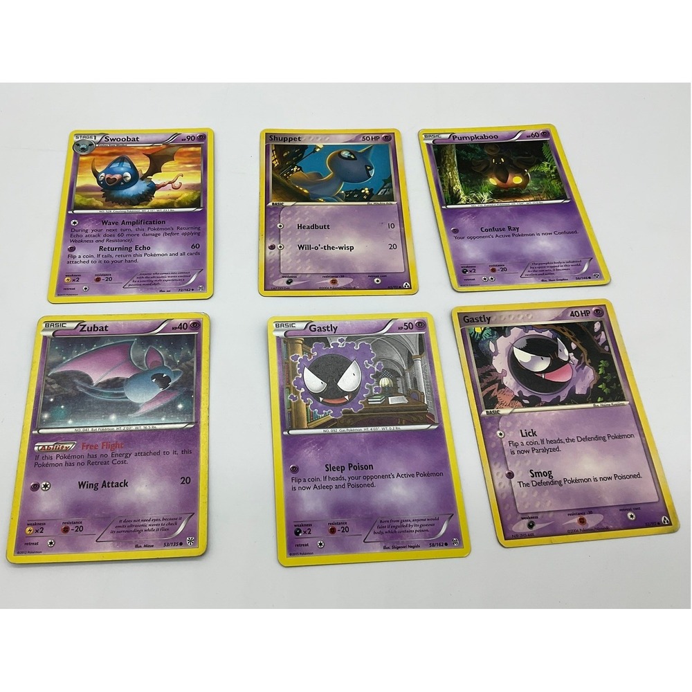 Pokemon TCG Psychic Card Lot 6pc Purple Gastly Zubat Pumpkaboo Shuppet Swoobat